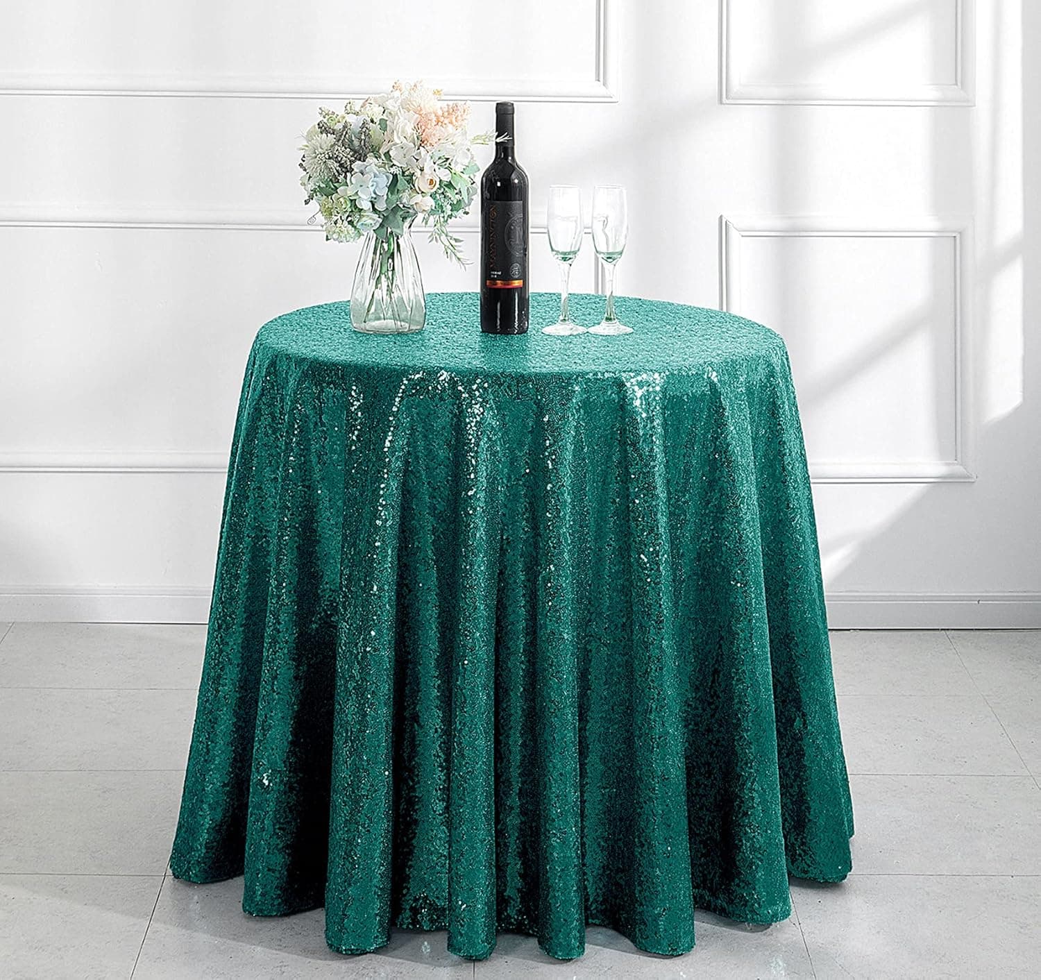 Pufogu 50" Round Hunter Green Sequin Tablecloth Glitter Hunter Green Table Cloths for Birthday Wedding Bridal Baby Shower Party Decorations