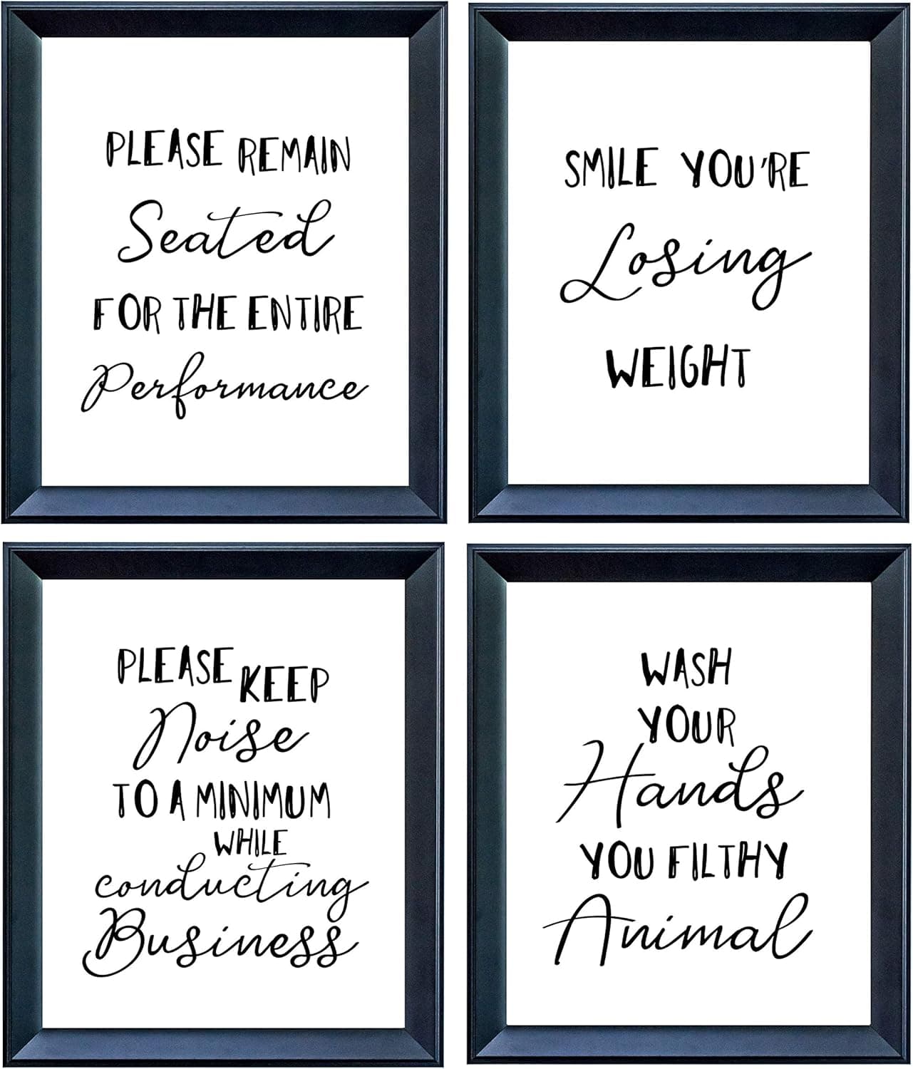 Funny Bathroom Wall Art Decor by MySmarterStyle - 8x10 Set of Black Prints on White Paper with Personalized Sign Poster Quotes - Humorous House Warming Toilet Gifts - Artwork Decorations UNFRAMED