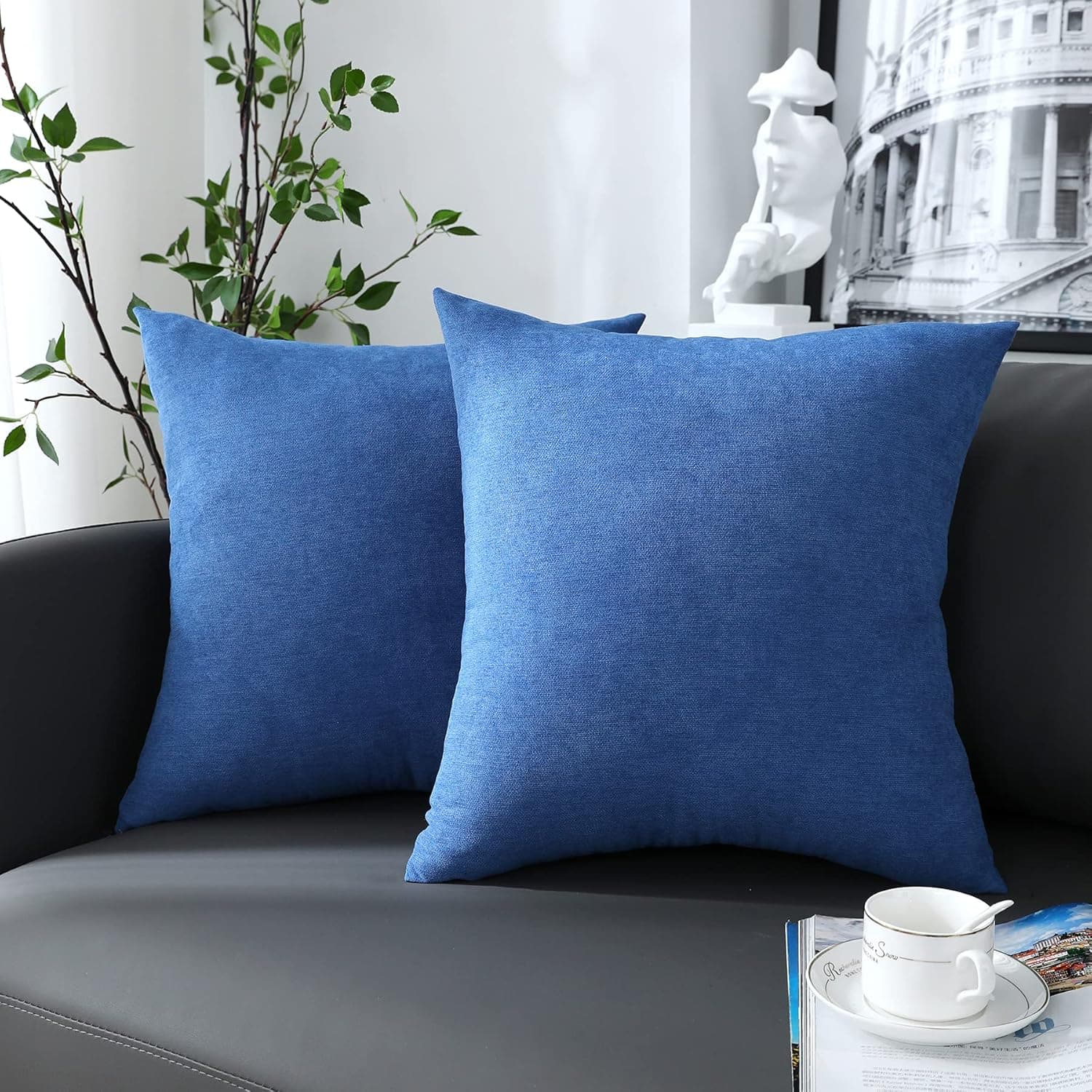 DWDC Pillow Covers Navy Blue Set of 2 Soft Home Decorative Throw Pillow Covers 22x22inch for Sofa Couch Living Room Bedroom Decoration