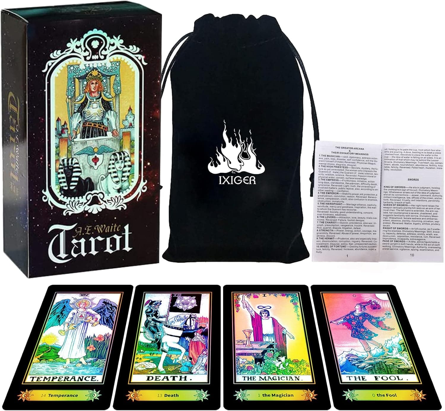 IXIGER Tarot Cards,Tarot Cards with Guide Book,Tarot Deck,78 Classic Tarot Deck,Tarot Card Deck with Guide Book and Gift Bag,Fortune-Telling Game for Beginners and Experts