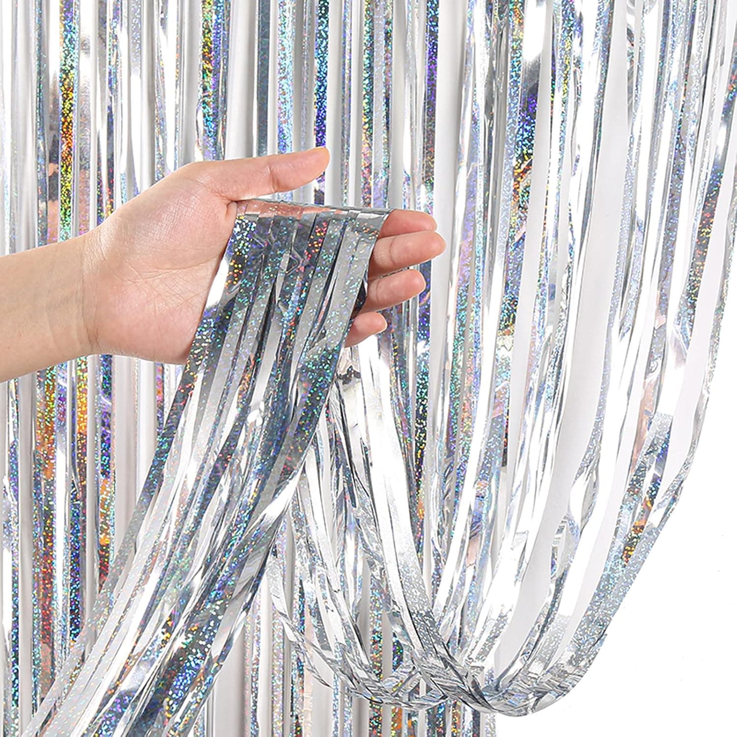 3 Pack Backdrop Curtains Party Decorations, Fringe Streamers Tinsel Backdrop Fringe Backdrop Party Backdrop Birthday Decorations, Party Décor Disco Party Decorations (3.3‘ x 6.6’, Silver)