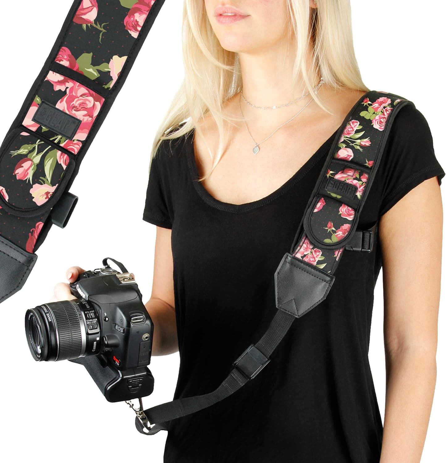 Camera Strap Shoulder Sling with Floral Neoprene and Quick Release Buckle by USA Gear - Works with Canon, Fujifilm, Nikon, Panasonic, Sony and More DSLR, Mirrorless Cameras