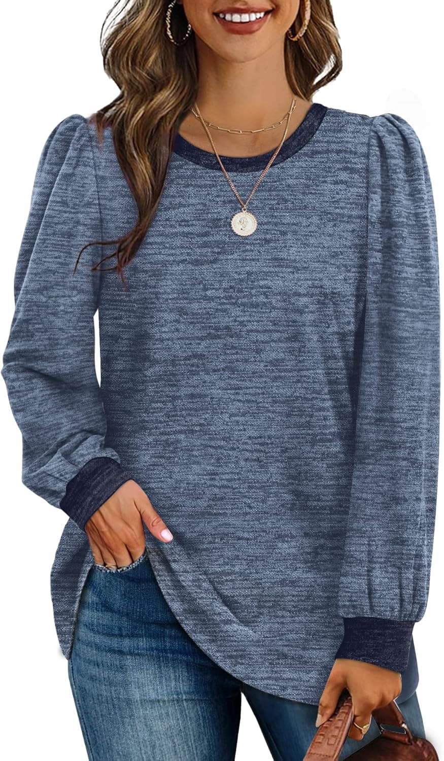 Womens Long Sleeve Tunic Tops Crewneck Sweatshirt Pullover Sweaters Casual Tops