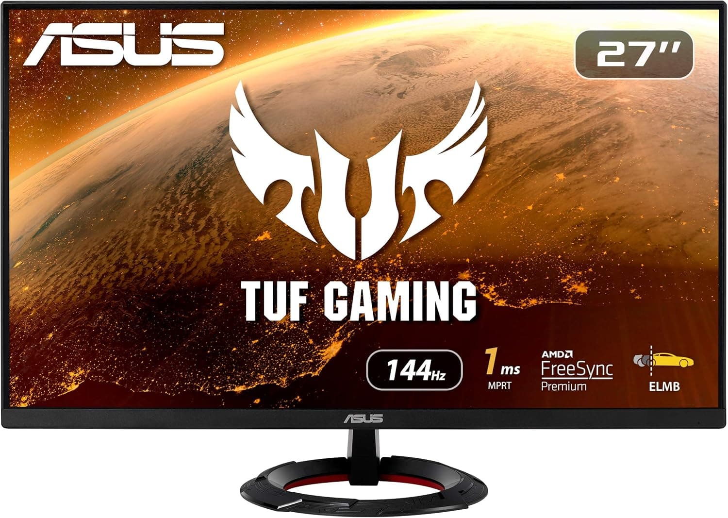 ASUS TUF Gaming 27” 1080P Monitor (VG279Q1R) - Full HD, IPS, 144Hz, 1ms, Extreme Low Motion Blur, Speaker, FreeSync Premium, Shadow Boost, VESA Mountable, DisplayPort, HDMI, Tilt Adjustable
