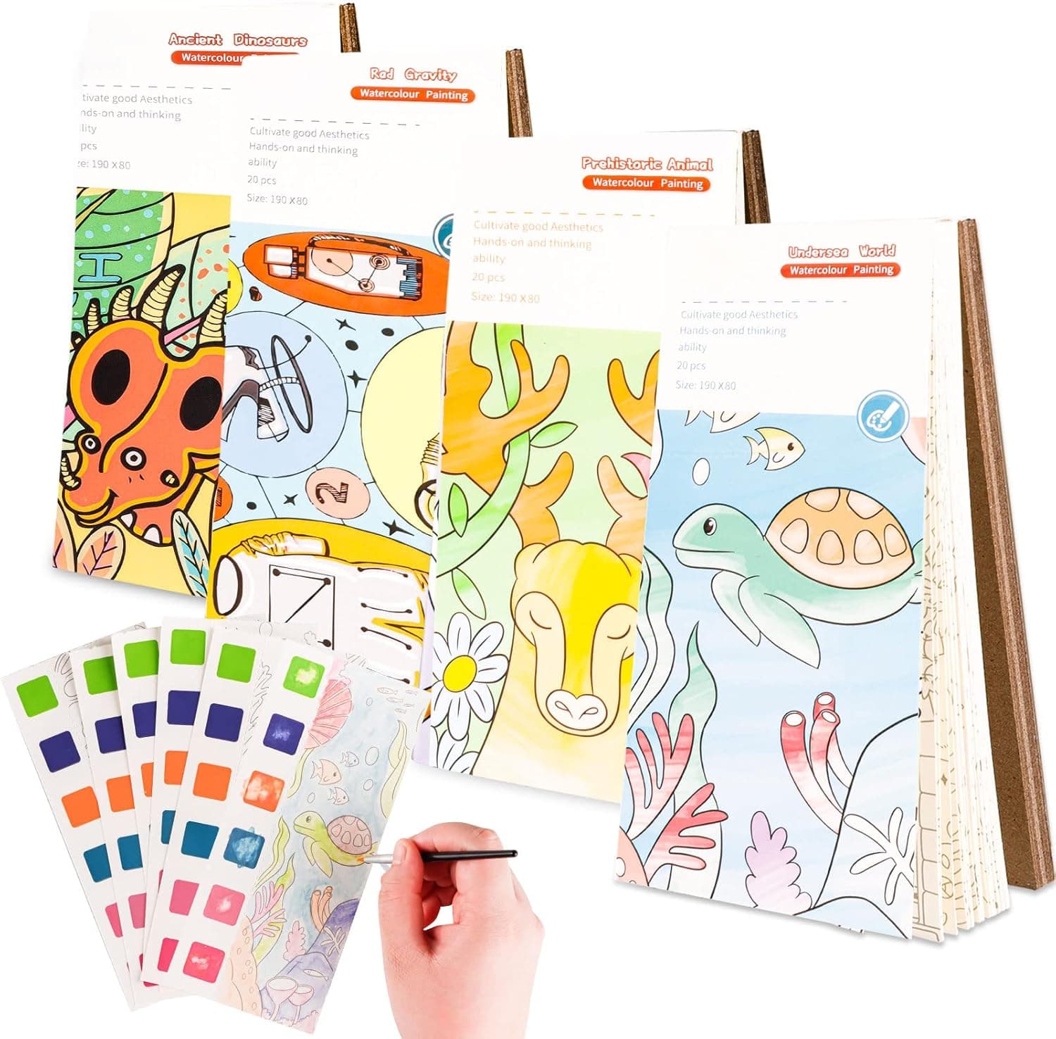 4 PCS Pocket Watercolor Painting Book,Magic Water Coloring Books, Pocket Watercolor Book, Travel Pocket Watercolor Kit, Fun Staycation Activity Idea, Watercolor Painting Book for Kids Age 3-10 (A)