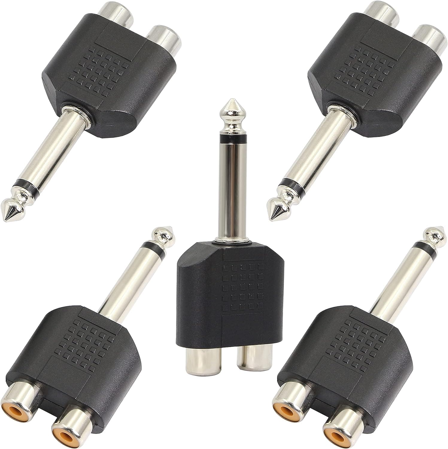 GELRHONR 6.35mm Mono 1/4 Inch Male to RCA Splitter,Gelrhonr Stereo Jack Male to RCA Female Adapter-5PCS