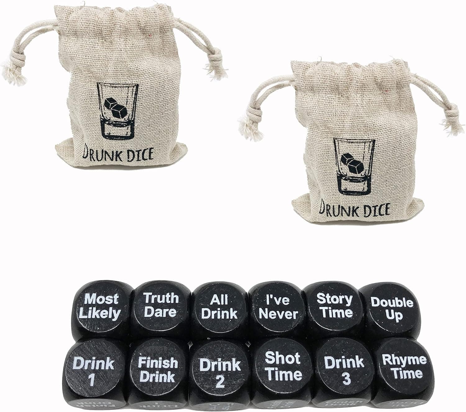 ShouldWeDrinkTonight Drunk Dice - 2 Sets : 4 Pcs Dice + 2 Carry Bags Total - Adult Drinking Dice Party Game. Games Include: I've Never, Truth Dare, Most Likely