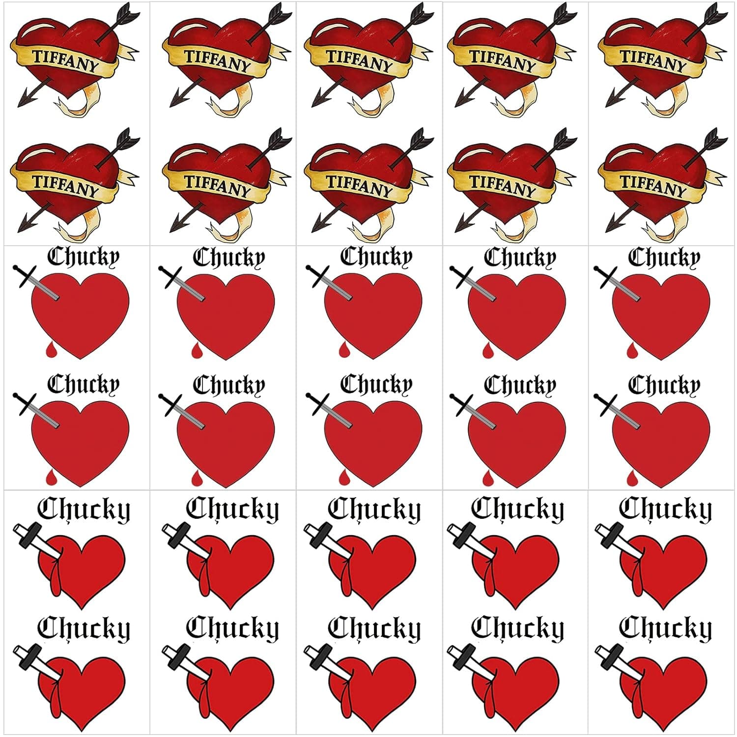 30 Pcs Bride of Chucky Tattoos, 3 Styles Chucky Tattoos and Tiffany Tattoos, Perfect for Tiffany Costume Bride of Chucky or Halloween Temporary Tattoos Costume Cosplay Party
