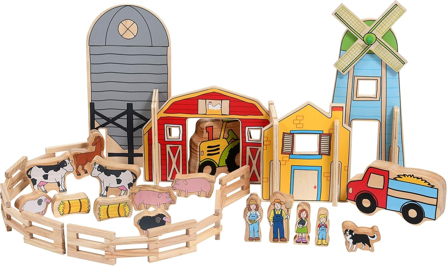The Freckled Frog -FF432 Happy Architect - Farm - Set of 26 - Ages 2+ - Wooden Blocks for Preschoolers and Elementary Aged Kids - Includes Farmers, Animals and Buildings