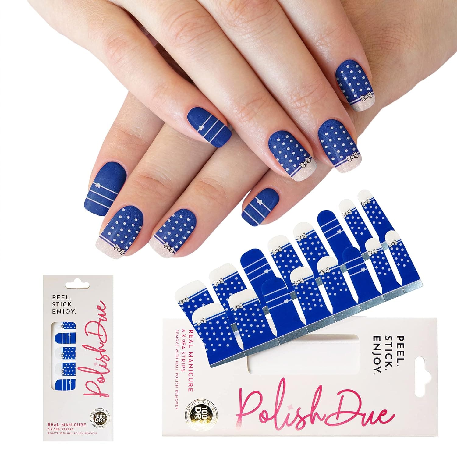 Polish Due nails | Stretchable Real Nail Polish Strips| Gloss Solid Color, Ombre , French, Pattern, Glitter Finish 16Pcs | Includes Nail Wipe, Nail File, Instructional Brochure 16Pcs(Purple Kittens)