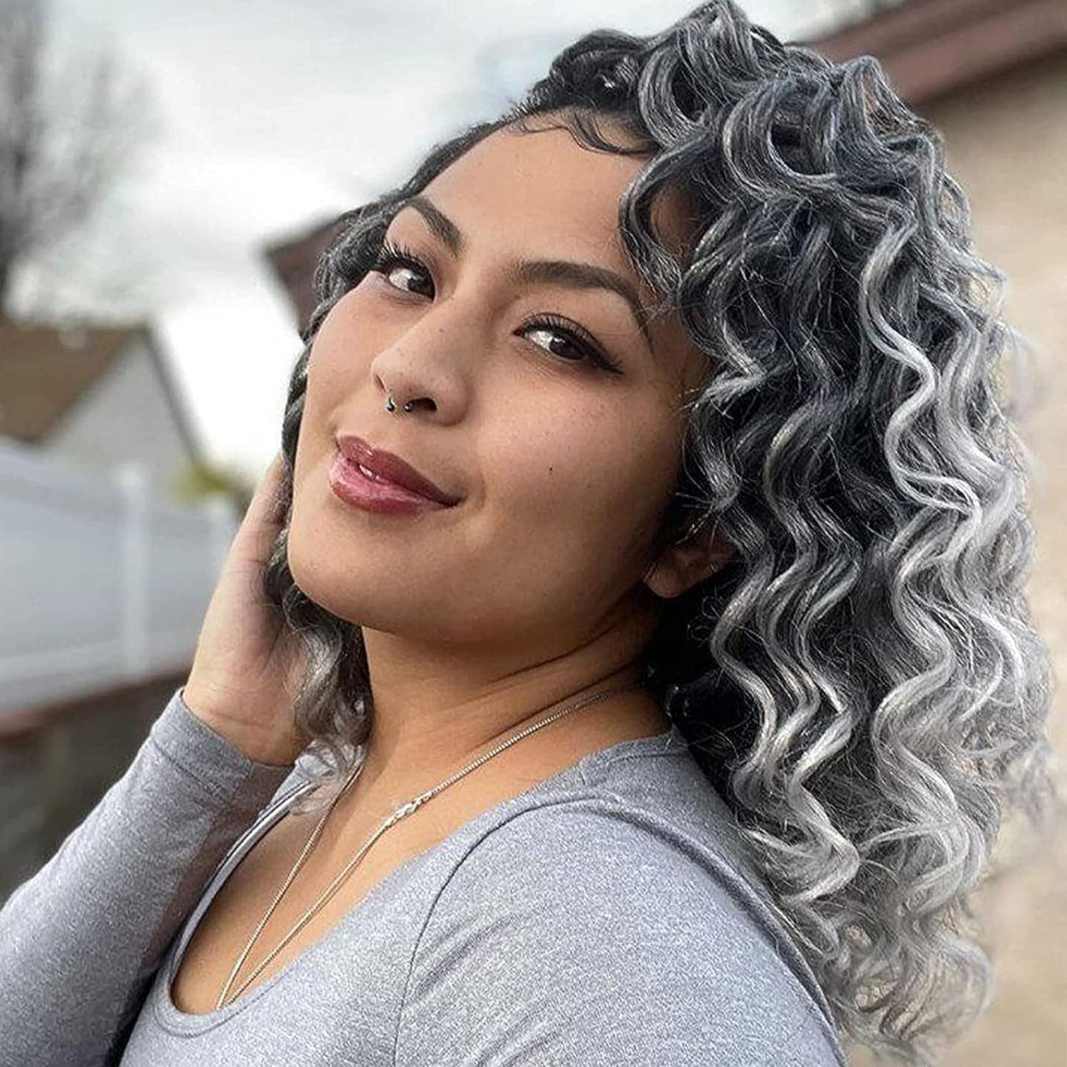 8 Packs Ocean Wave Crochet Hair Water Wave Crochet Hair for Women 14 Inch Short Curly Crochet Hair Beach Curl Deep Twist Crochet Braids Synthetic Braiding Hair Extensions (14 Inch, T1B/Gray#)