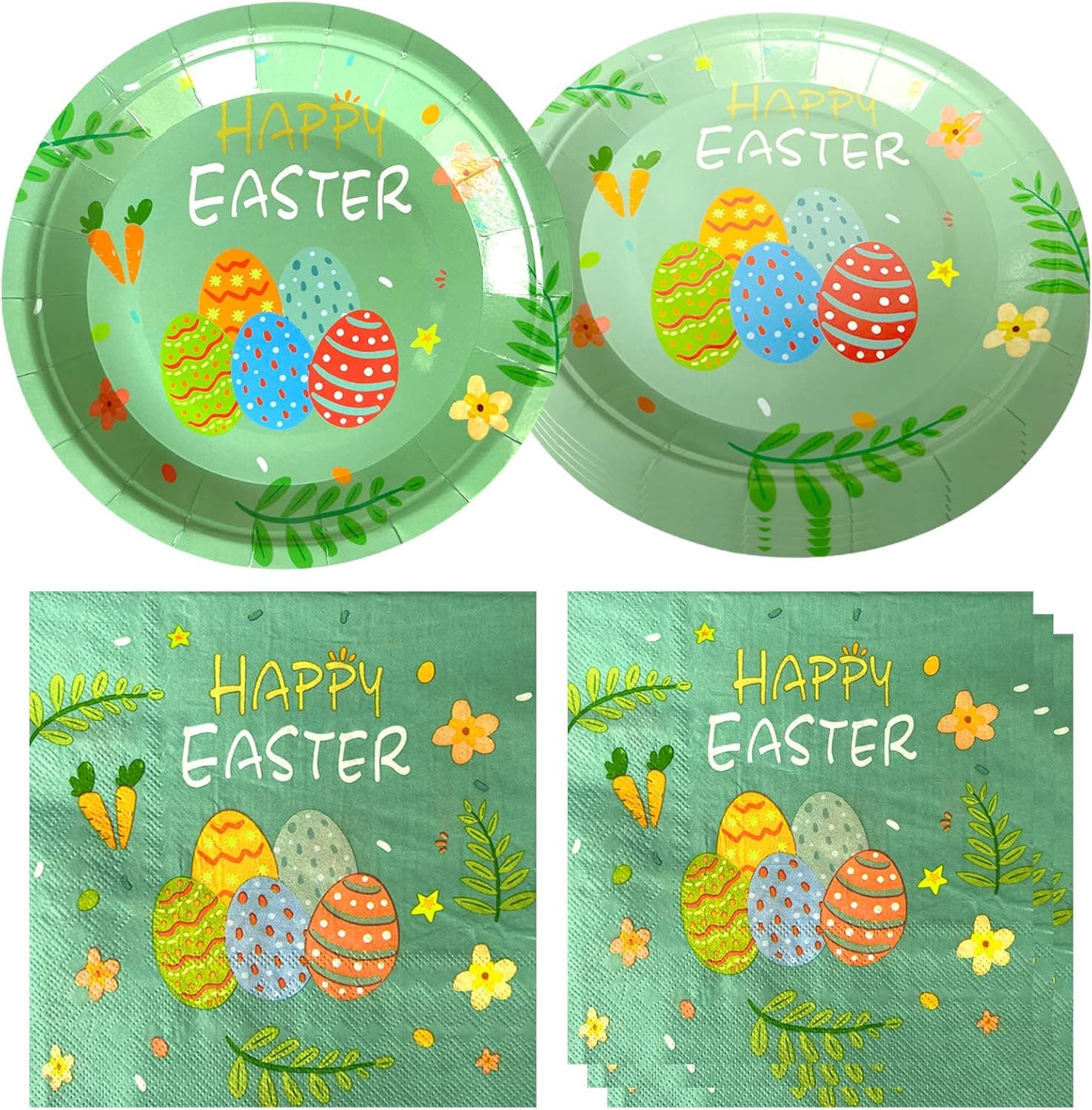 Hqyybf Colorful Easter Eggs Dinnerware Bundle, 20 Plates and 20 Napkins, for Easter Party Decorations
