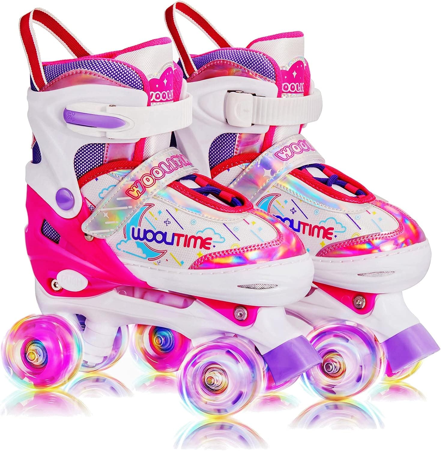 Woolitime Adjustable Roller Skates for Girls and Boys, 4 Size Adjustable Toddler Roller Skates for Kids with All Wheels Light Up, Patines para Niñas Niños