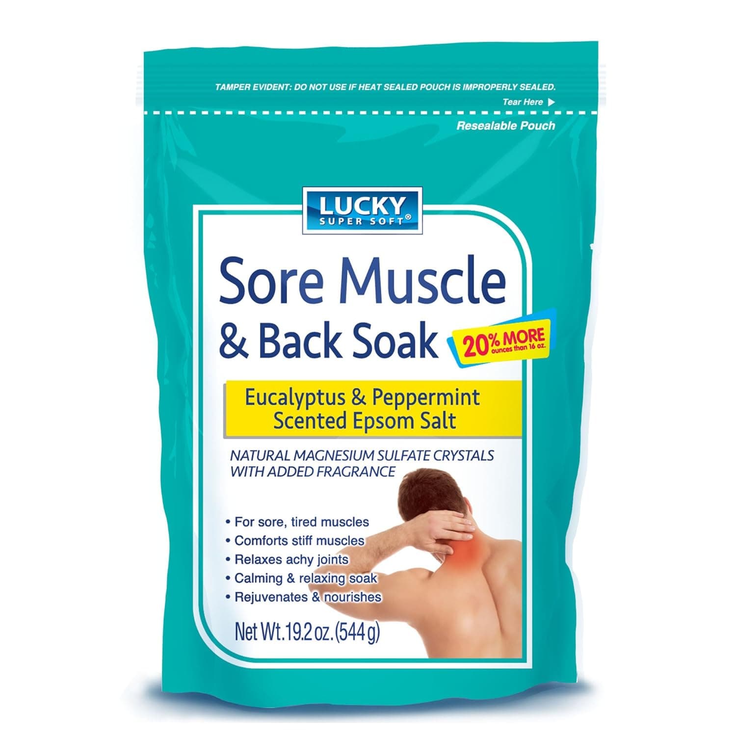 Lucky Super Soft Sore Muscle & Back Soak Eucalyptus & Peppermint Epsom Salt, 19.2 Ounce