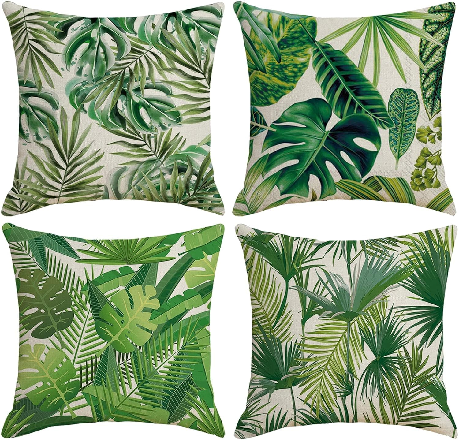 Wodison Spring Summer Pillow Covers 18x18, Set of 4 Decorative Throw Pillow Case Outdoor Pillow Cover, Xmas Plant Pattern Linen Fabric Green for Home Couch Holiday Decor(Covers Only)