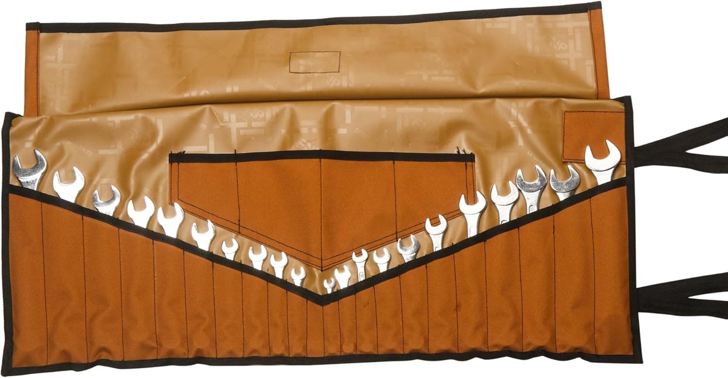 Wrench Roll Up Organizer Pouch Tool Bag Metric & SAE Hand Crafted Heavy Weight 18 Oz. Ballistic Polyester Oxford Canvas 26 Pocket (Tan)
