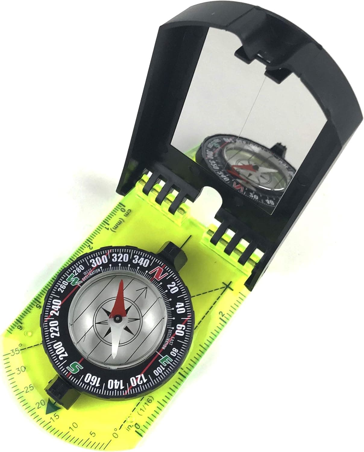 DETUCK Map Compass and Protractor Green Acrylic Rotating Bezel Sighting Compass with Mirror for Camping Hiking Hunting Boating Mapping Drawing Outdoor