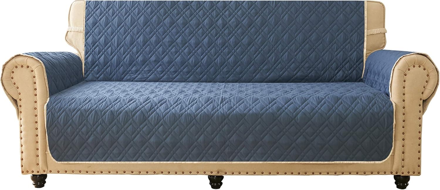 Ameritex Sofa Cover, Reversible Quilted Furniture Protector, Ideal Sofa Slipcovers for Pets & Children, Water Resistant, Will Keep Your Couch Stain, Dirt & Scratches-Free (Navy, 78'')