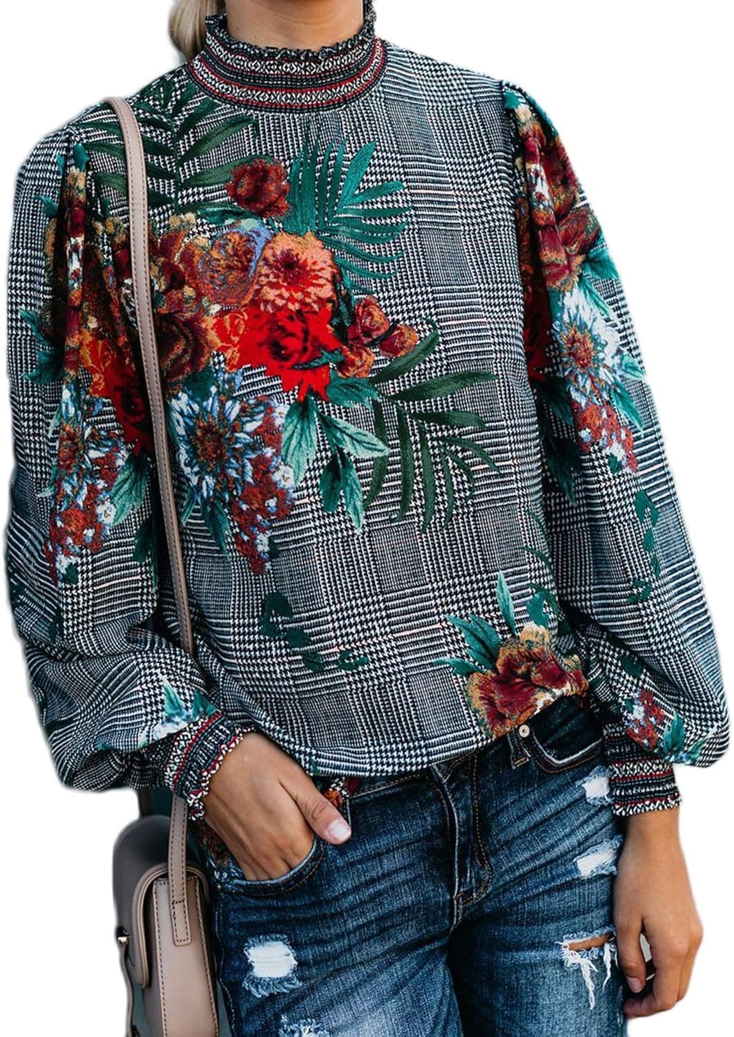Long Sleeve Chiffon Blouse Women's Loose Cuffed Sleeve Layered Tops