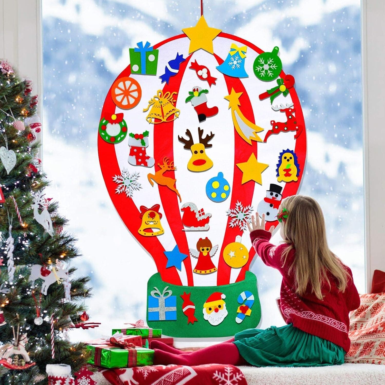 4 ft Felt Christmas Tree for Kids DIY Christmas Tree with 35 Pcs Detachable Xmas Ornaments Handmade Educational Toy Window Door Wall Hanging Decorations Holiday Xmas New Year Gifts for Toddlers
