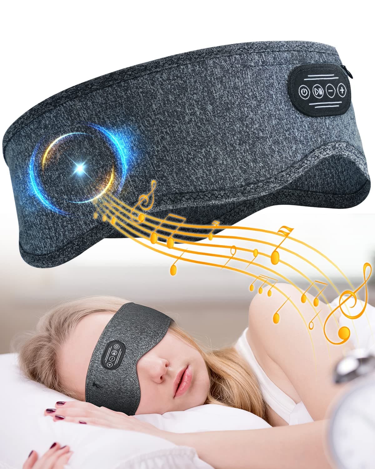 Sleep Headphones Bluetooth Headband Wireless - Upgraded Ergonomic ASMR Headphone Cool Gadget, Soft Sleeping Mask Music Sport Headband, Sleep Headphones Gifts for Men Women Side Sleeper (Gray)