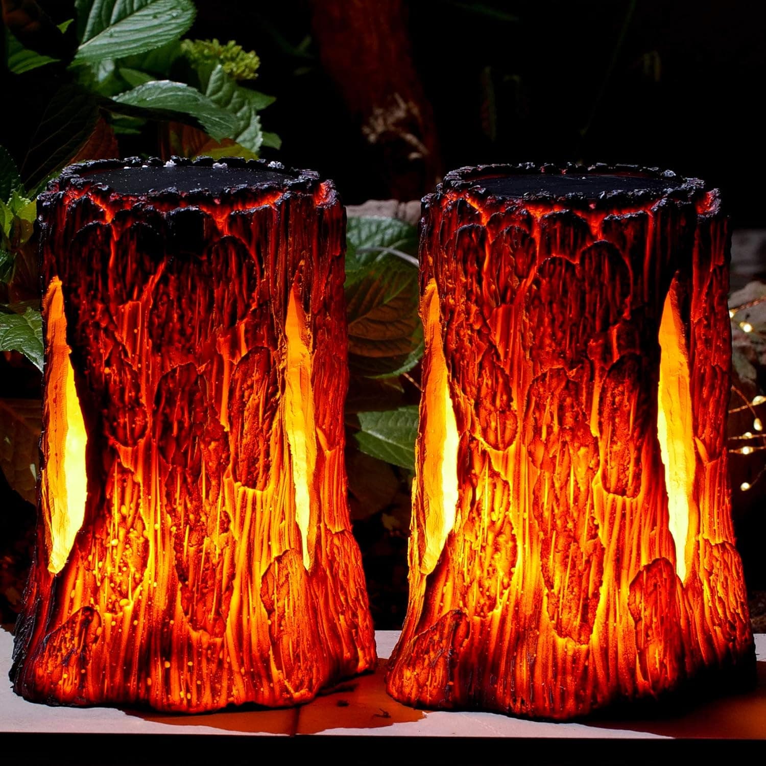TONULAX Solar Lights Outdoor,Stump On Fire Torch Lights,Flickering Flame Lantern Lights,Solar Powered Landscape Decoration Lighting for Garden Patio Pathway Deck Yard Decor(2 Pack)