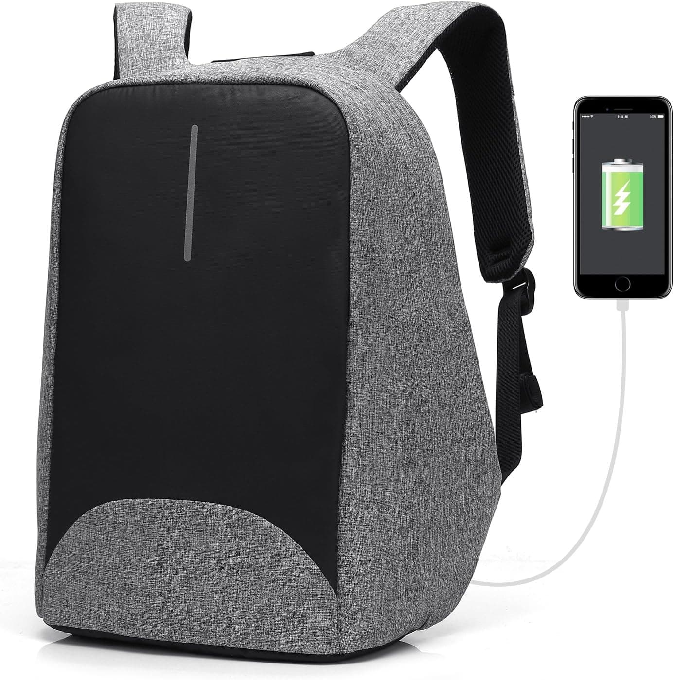 CoolBELL 15.6 Inch Laptop Backpack With USB Port Charging / Light-weight City Anti-theft Bag / Functional Knapsack Backpack / Water-resistant Rucksack For Men / Women (Grey)