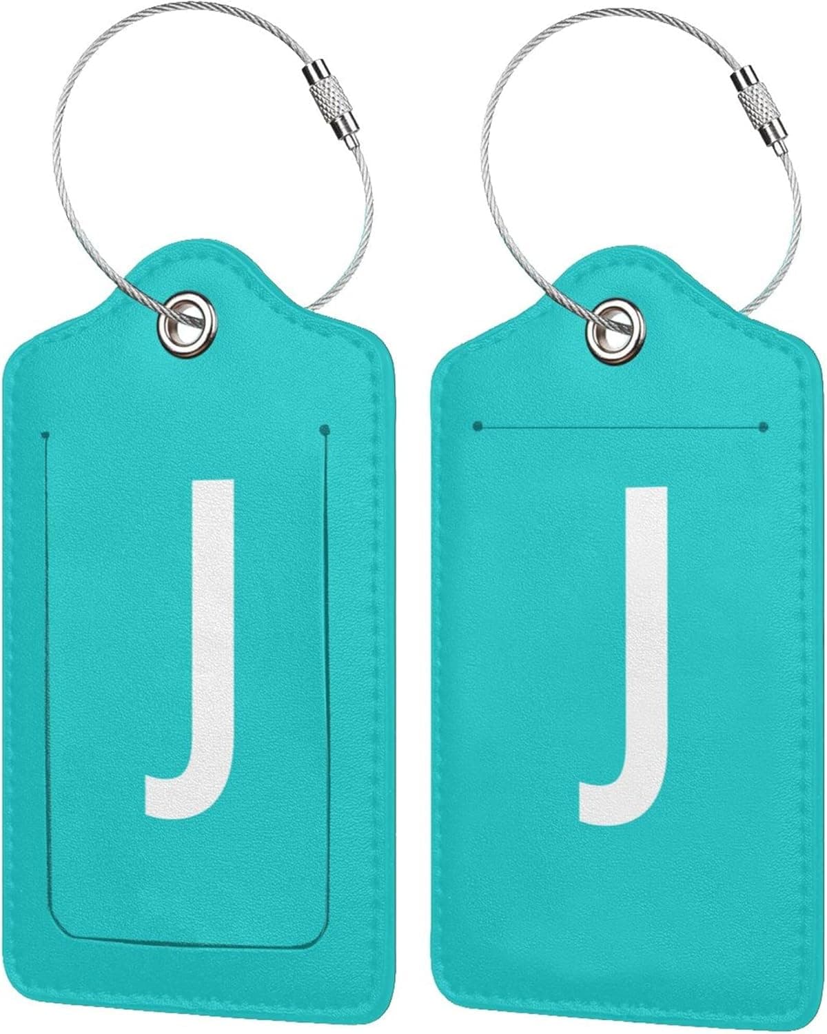 Fcllcox Luggage Tags, Letter J Leather Identifiers Tags for Suitcases Travel w/Privacy Cover, Stainless Steel Loop Suitcase Labels for Kids
