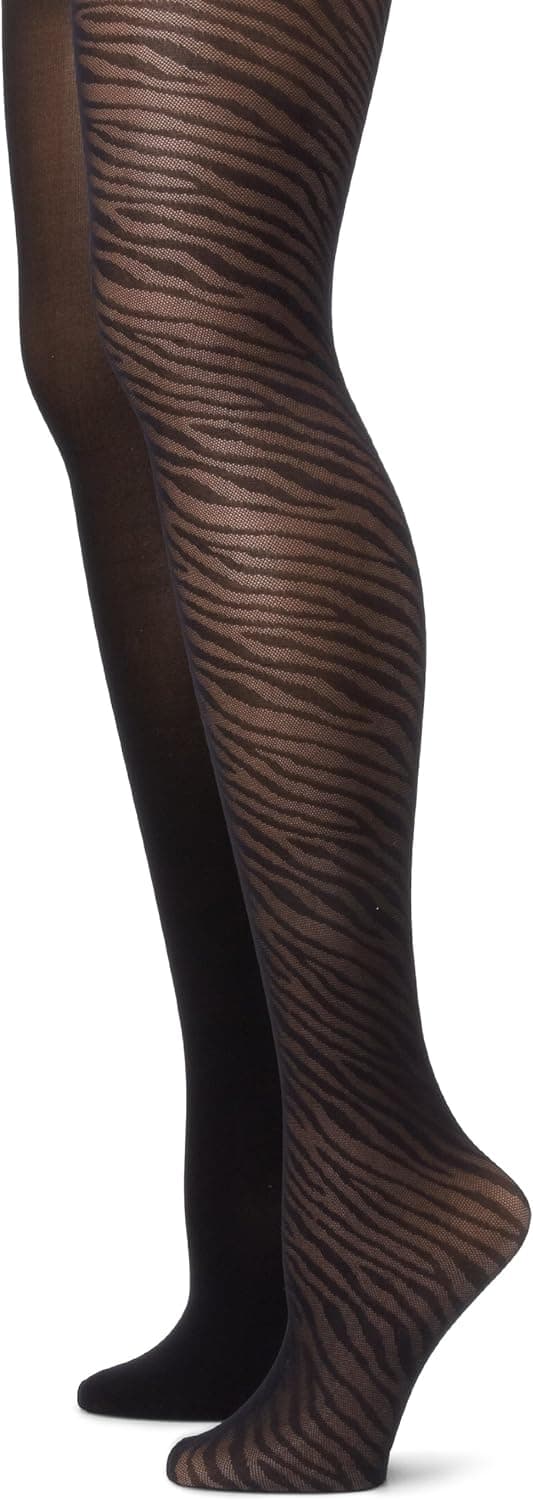 Steve Madden Legwear Women's 2 Pack Animal Print and Solid Tight, Black, Small/Medium