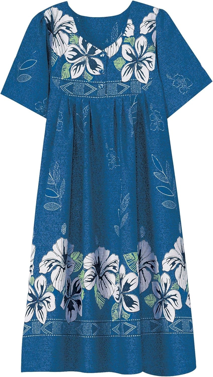 AmeriMark Womens Patio Dress Lounger Floral Print Border Short Sleeve & Pockets