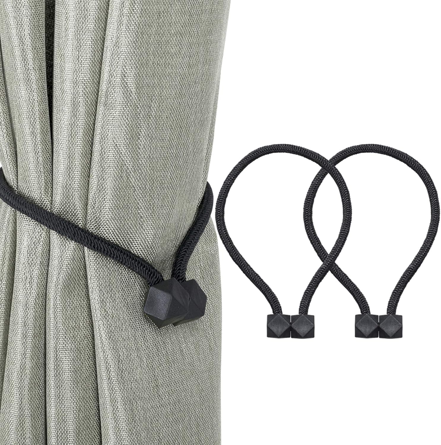 Home Queen Magnetic Curtain Tiebacks, Decorative Drape Tie Backs Holdback Holder for Window Draperies, 2 Pack, Black