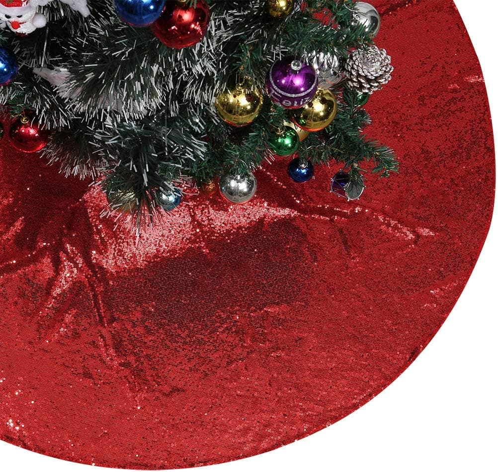 PartyDelight Sequin Christmas Tree Skirt 50" Red