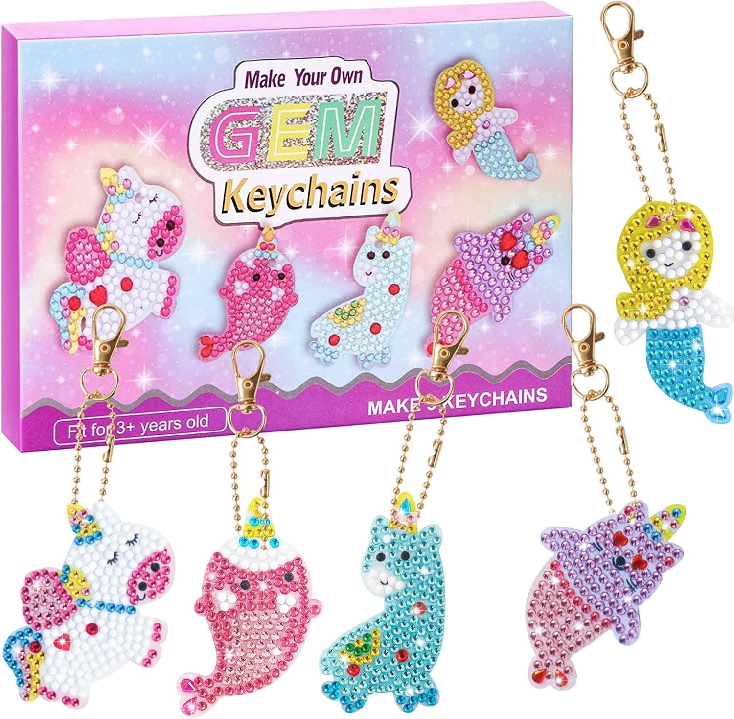 Nardoll Arts and Crafts for Kids Ages 8-12 - Create Your Own Gem Keychains Double Side by Number - 5D Diamond Painting Kits Creativity for Girls Boys Toddler Teens Ages 3-5 4-6 6-8 10-12