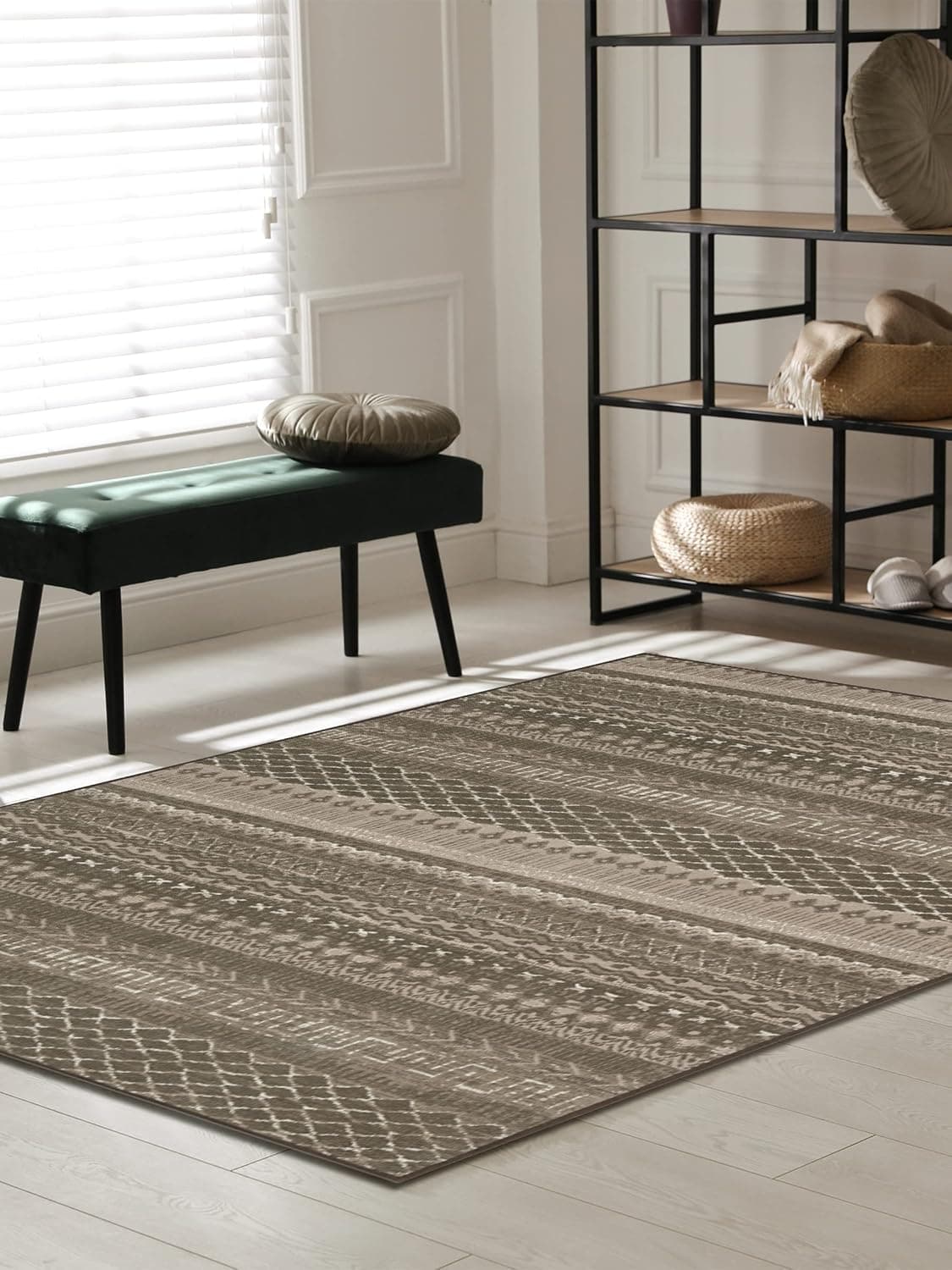 Regence Home Bagru Cotton Area Rugs - 5x7 Feet - in Brown Color - Tightly Woven Construction, Durable Rugs for Living Room, Bedroom, Study - Enhance Your Home Decor Block Print 5'x7'