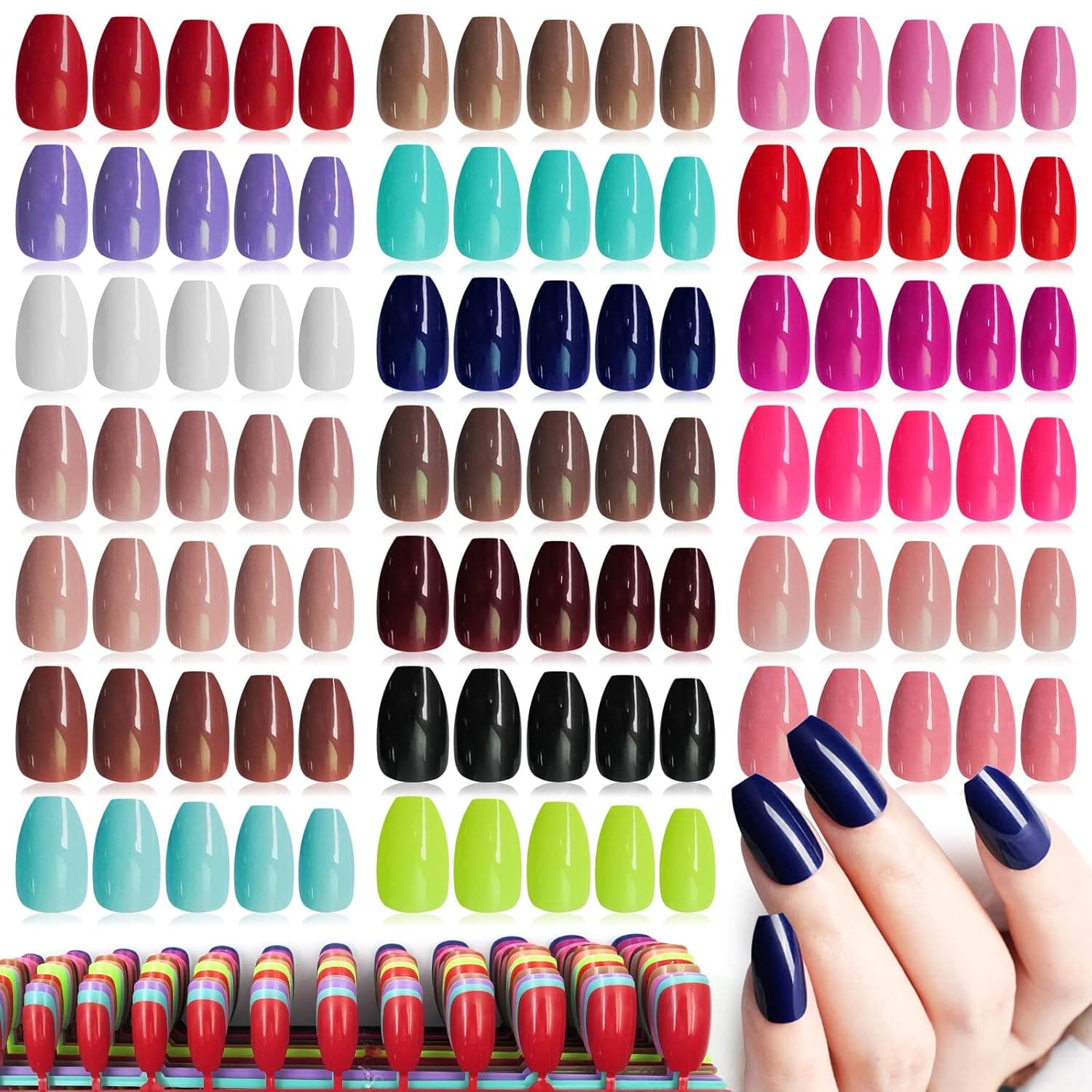 LoveOurHome 480pc Short Coffin Press on Nails Full Cover Colored Fake Fingernails Artificial False Nail Tips 20 Colors for Women Teen Girls Manicure Design