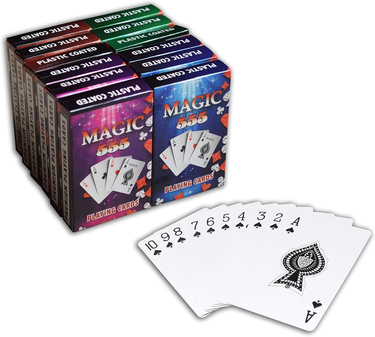 The Ace Card Company 12 Decks of Playing Cards, Bridge Size Standard Index, Plastic Coated Cards for Black Jack, Rummy, Magic Props, Euchre (4 Beautiful Designs)