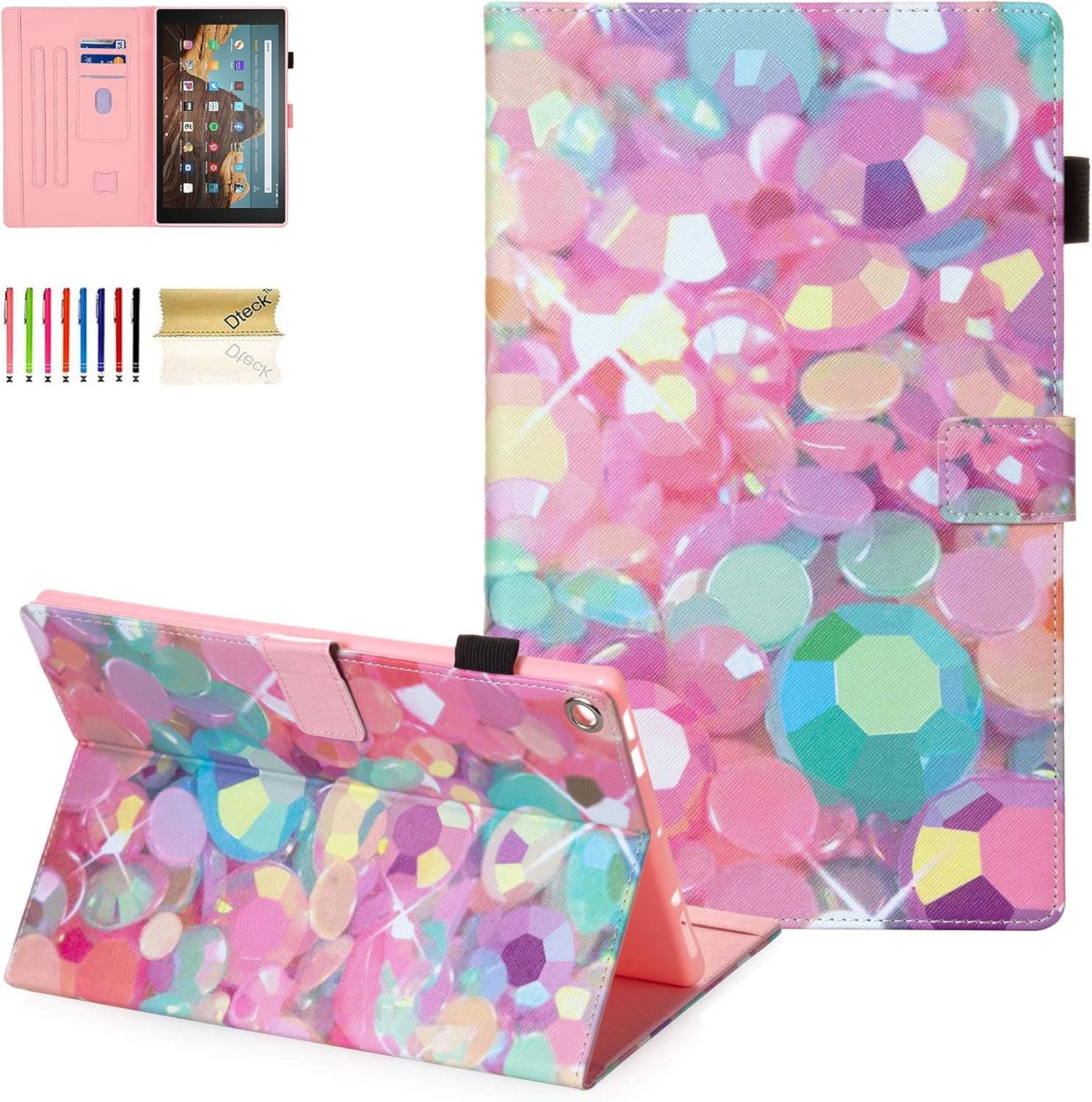 Dteck All-New Fire HD 10 Case (9th/7th Generation, 2019/2017 Release) - Slim PU Leather Folio Stand Smart Cover with Auto Wake/Sleep for Kindle HD 10.1 Inch Tablet, Paillette