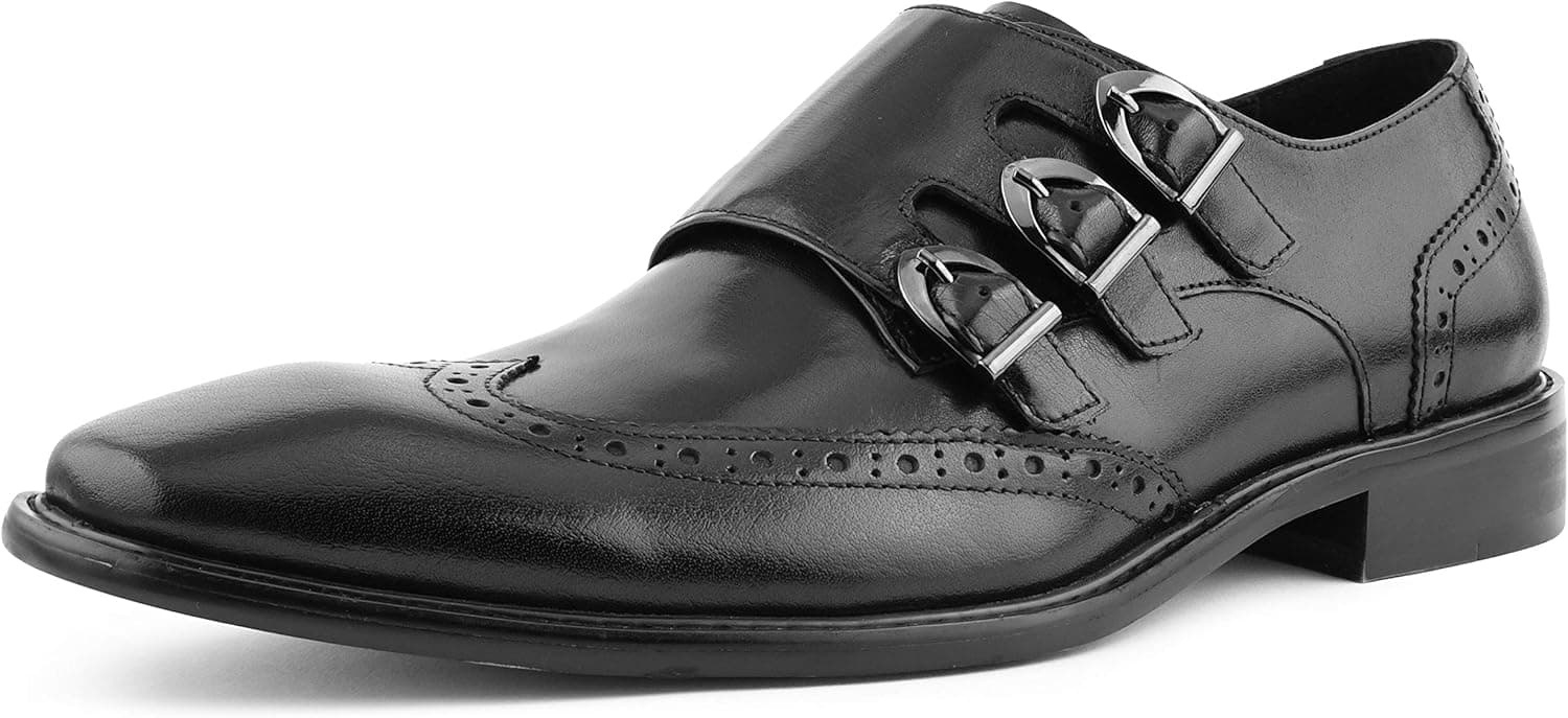 Asher Green AG119 - Men's Dress Shoes, Formal Mens Shoes - Genuine Leather Shoes for Men - Men's Wingtips - Triple Monk Strap Mens Shoes