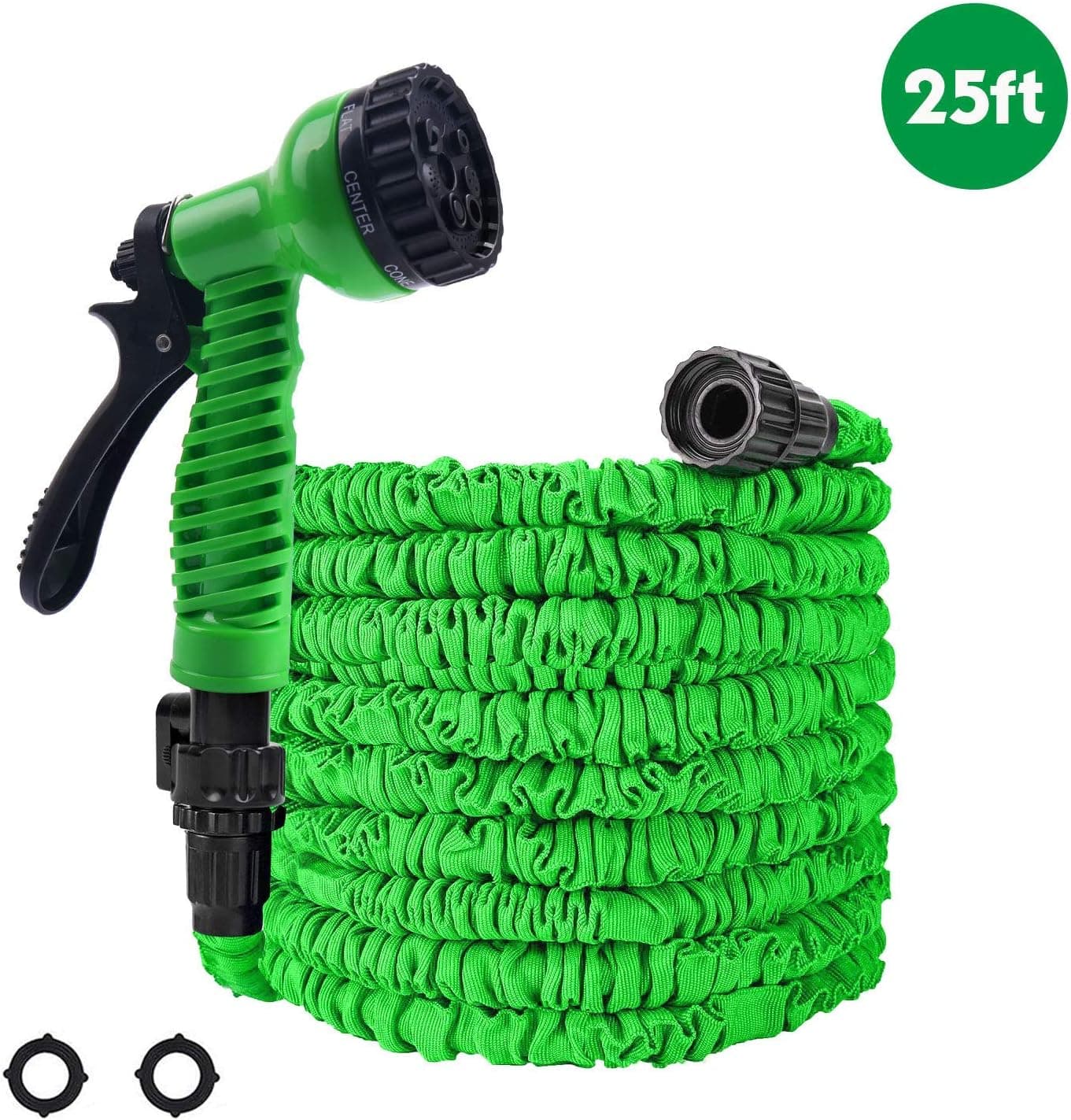 OUTFANDIA Garden Hose, Water Hose, 25FT Expandable Garden Water Hose, Double Latex Core - Extra Strength Fabric Protection - 7 Functions Spray Nozzle, Collapsible Hose for Flowers and Plants