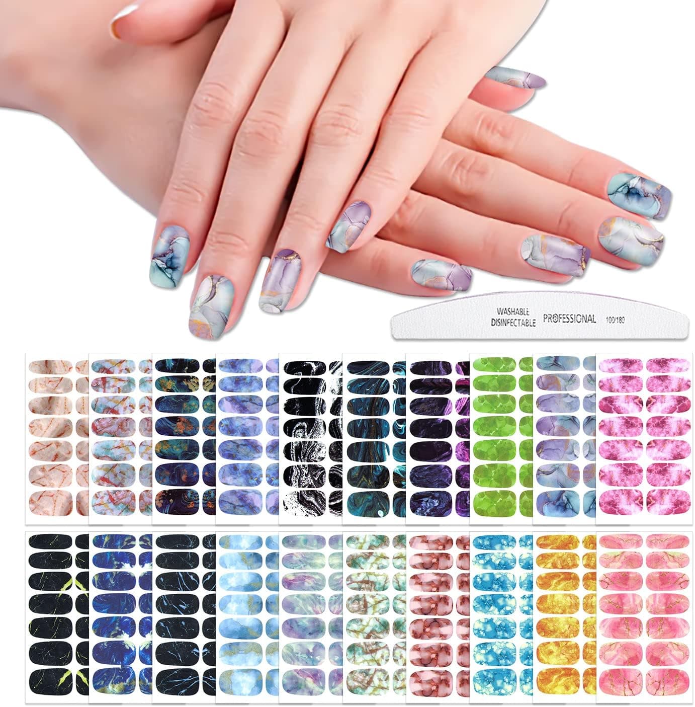 WOKOTO 20 Sheets Gradient Nail Polish Stickers Marble Nail Stickers Full Nail Wraps for Women Nails Gel Nail Strips Peel and Stick Nail Polish Stickers for Nails Gel Nail Stickers Nail Gel Stickers