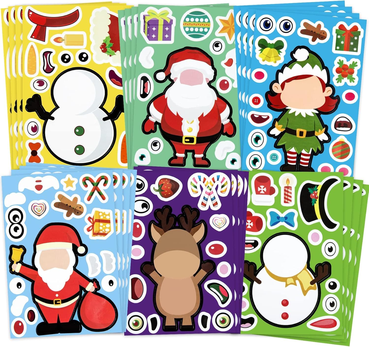 24PCS Christmas Make a Face Sticker Christmas Make Your Own Stickers for Kids, Santa Snowman Reindeer Christmas Party Games Party Favors for Children (Christmas-Style C)