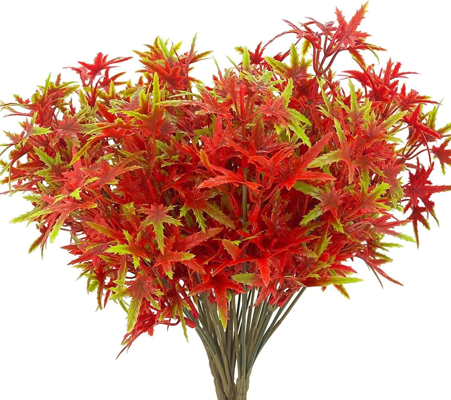 5PCS Thanksgiving Decorations Artificial Fall Maple Leaves Branches Decoration,Faux Plastic Autumn Fall Leaves Stem Greenery Shrubs Plants Indoor Outdoor Home Garden Party Table Decor(Red Green)