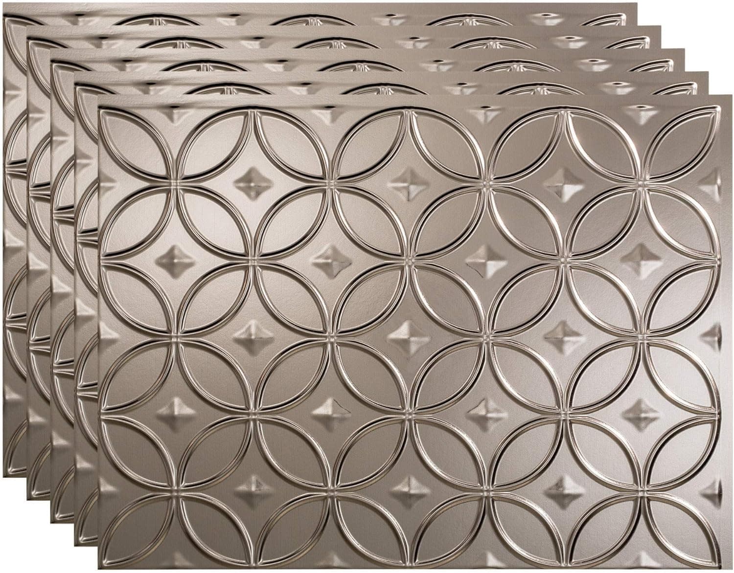 FASÄDE Rings Decorative Vinyl 18in x 24in Backsplash Panel in Brushed Nickel (5 Pack)