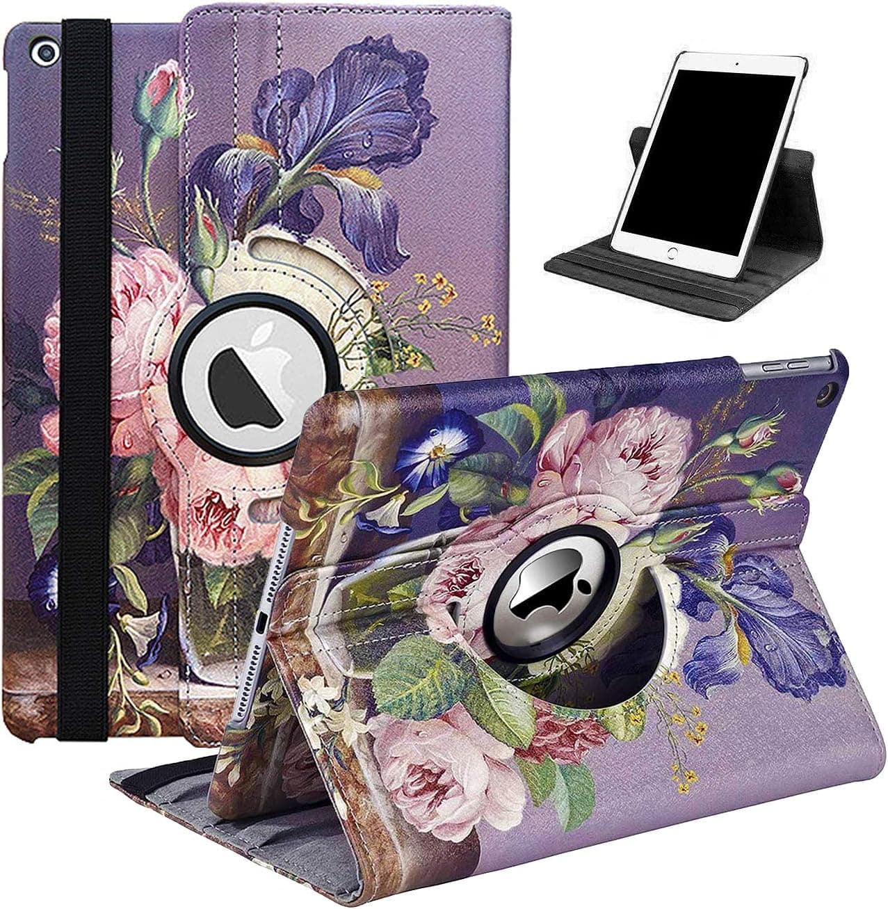 LayYun Rotating Case for iPad 9th Generation (2021) / 8th Generation (2020) / 7th Gen (2019) 10.2 Inch - 360 Degree Rotating Protective Stand Cover with Auto Wake Sleep Function (Vase)