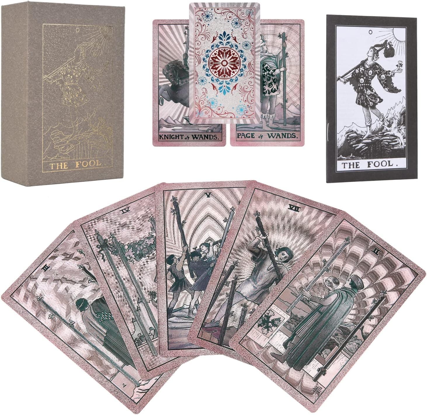 Leapblue Original Tarot-Cards with-Guidebook for-Beginners - Waterproof PVC Holographic 78 Classic Tarot Deck Set Fortune Telling Game for Beginners&Expert Readers Divination Tools(Rose Gold)