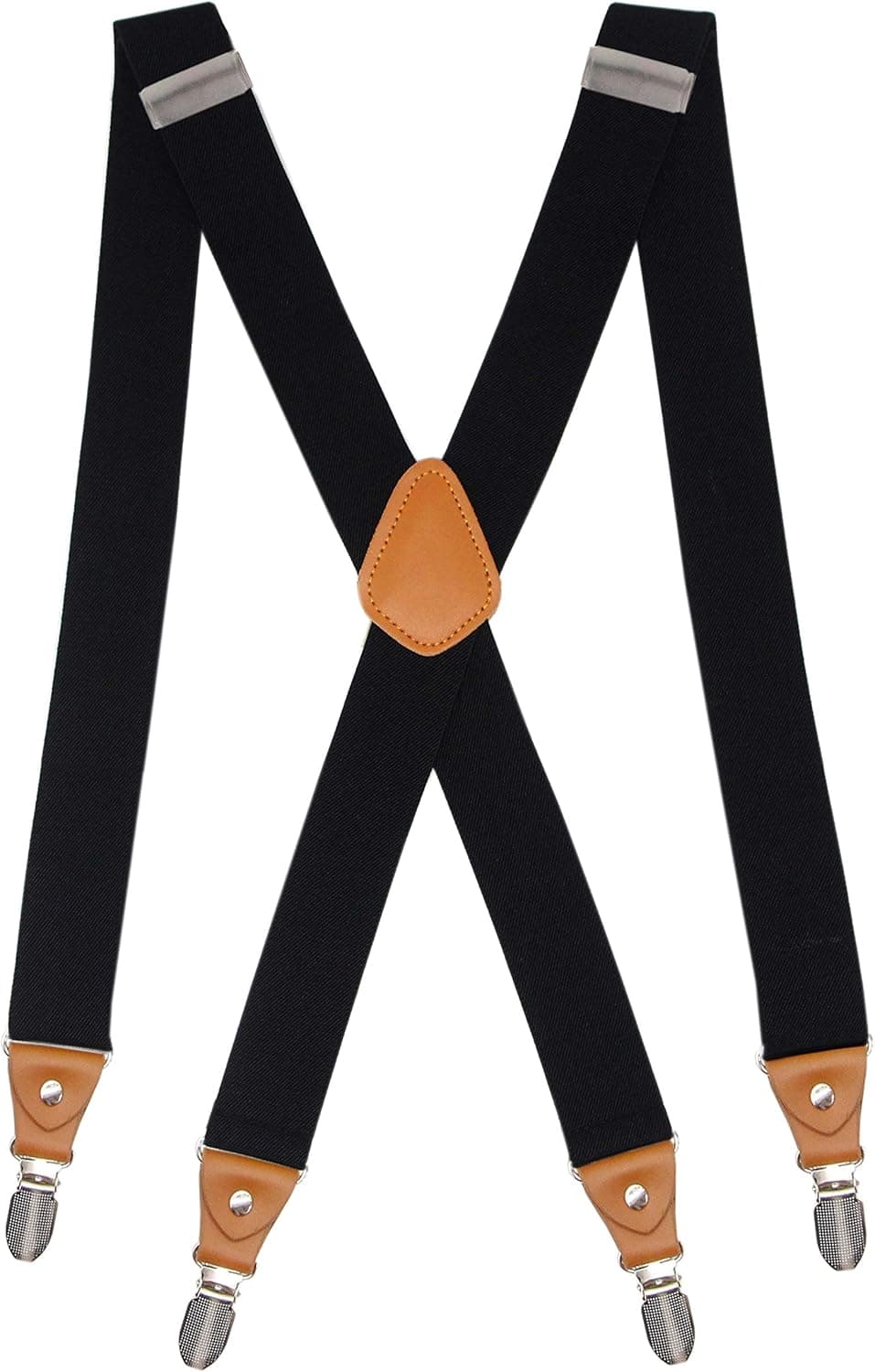 Doloise Men's Suspenders X Back Style with 1.4 Inch Wide Elastic Adjustable Straps&Heavy Duty(Black)