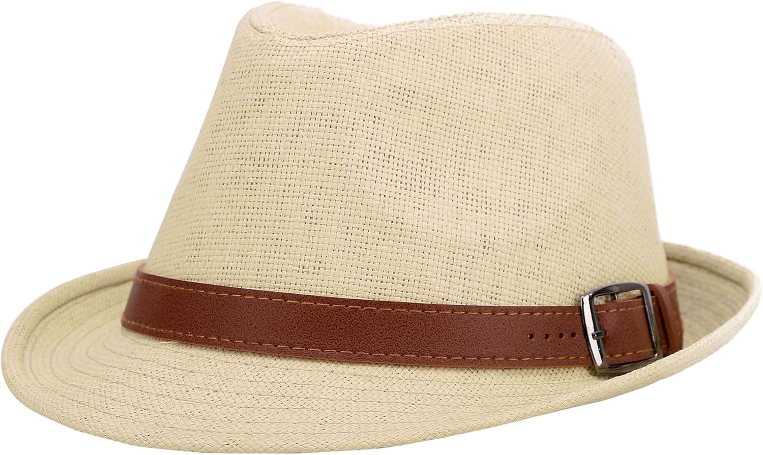 AbbyLexi Women's Summer Straw Panama Triby Sun Fedora Hat w/Belt, Natural, LXL
