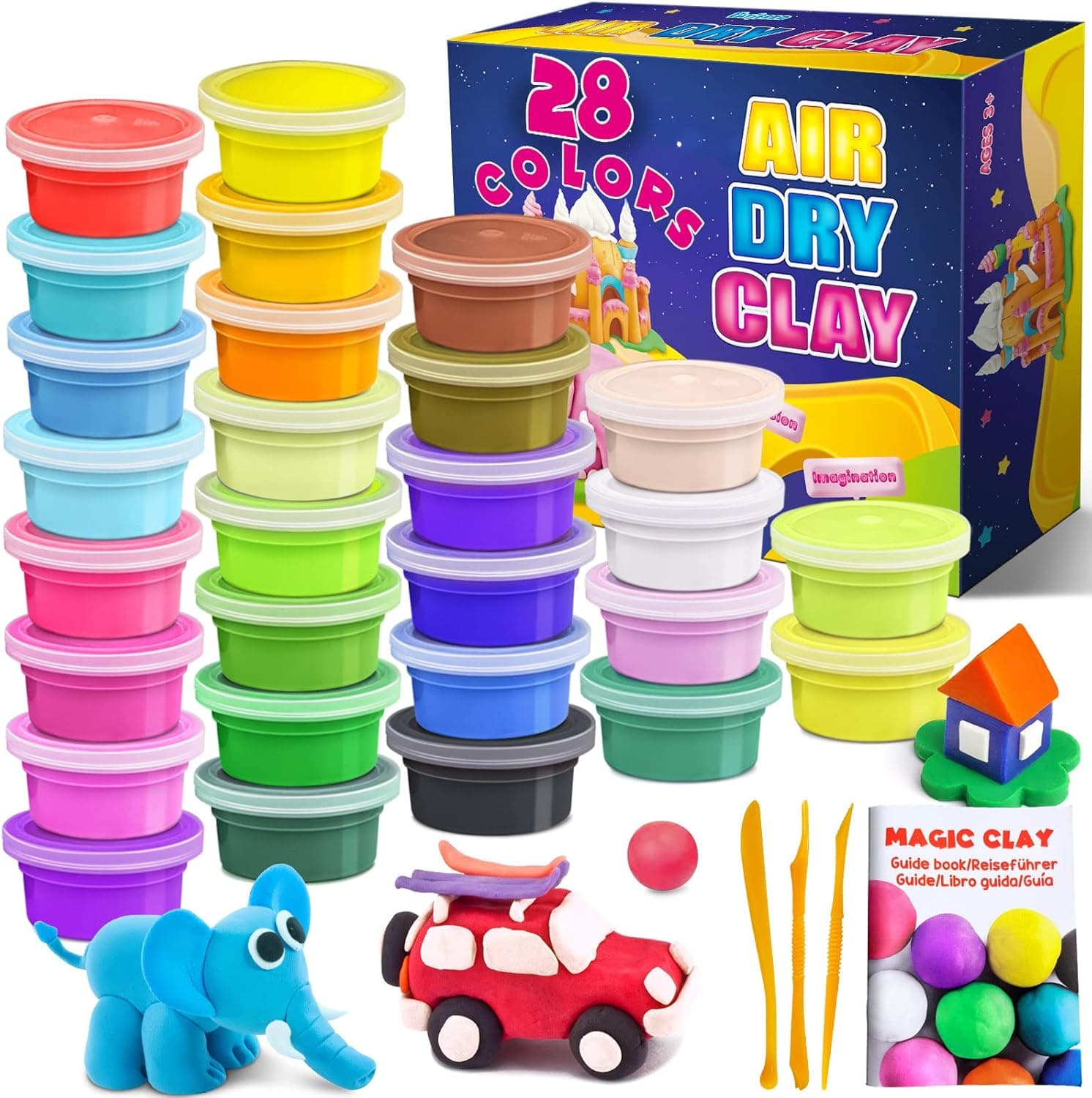 PATIFEED Modeling Clay for Kids, Air Dry Clay Kit 28 Colors,Magic Clay Craft Kit with Tools, Ideal DIY Clay Kits Gift for Girls Boys Kids Ages 3 4 5 6 7 8