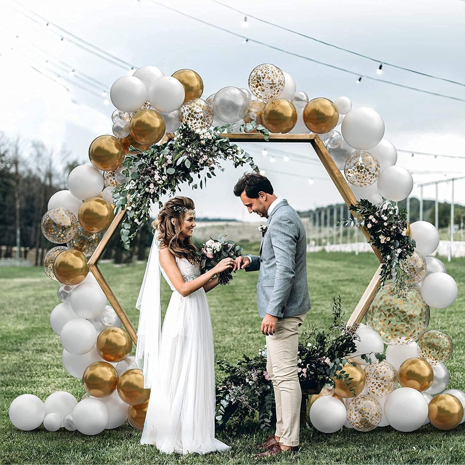 120pcs Gold and White Balloons Garland Kit - 5in 10in 12in White and Gold Balloons Arch - Confetti Balloons Set for Birthday, Baby Shower, Wedding Party Decorations