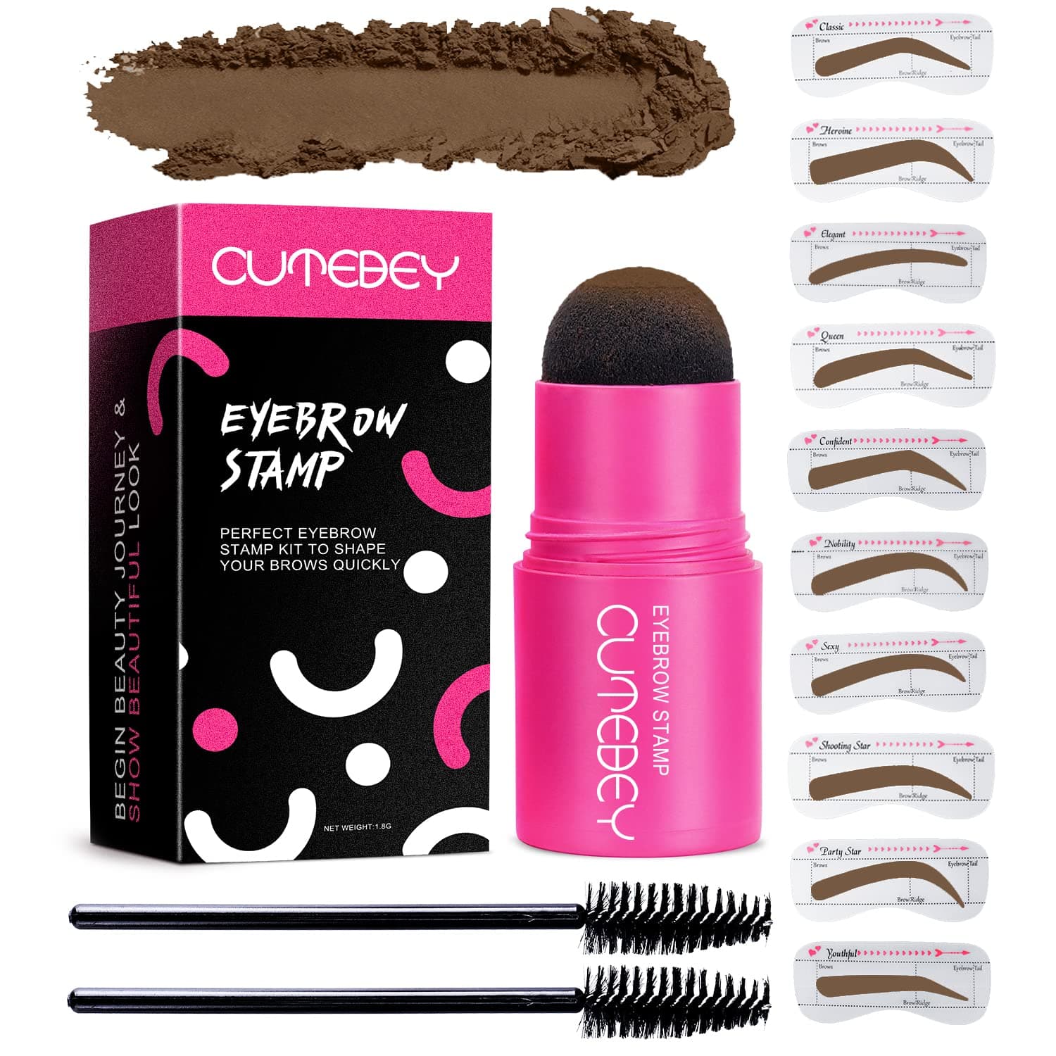 Eyebrow Stamp Stencil Kit, CUTEBEY Brow Stamp and Shaping Kit for Perfect Eyebrow, Brow Trio Kit with 10 Reusable Eyebrow Stencil and 3 Spiral Eyebrow Brushes for Women Girl